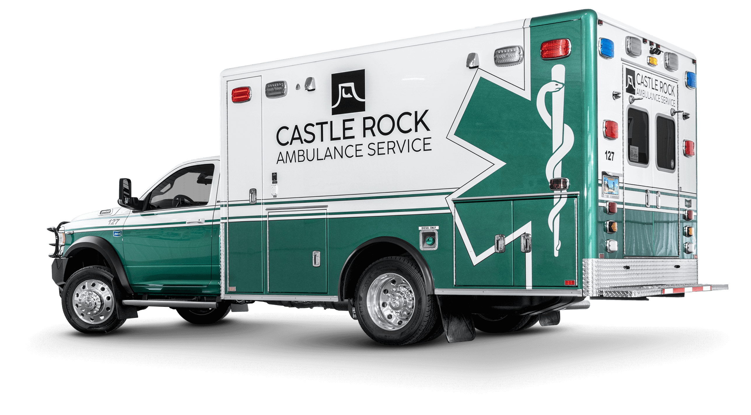 Rear View of Castle Rock Ambulance Service 2022 Ram 4500 Heavy Duty Ambulance
