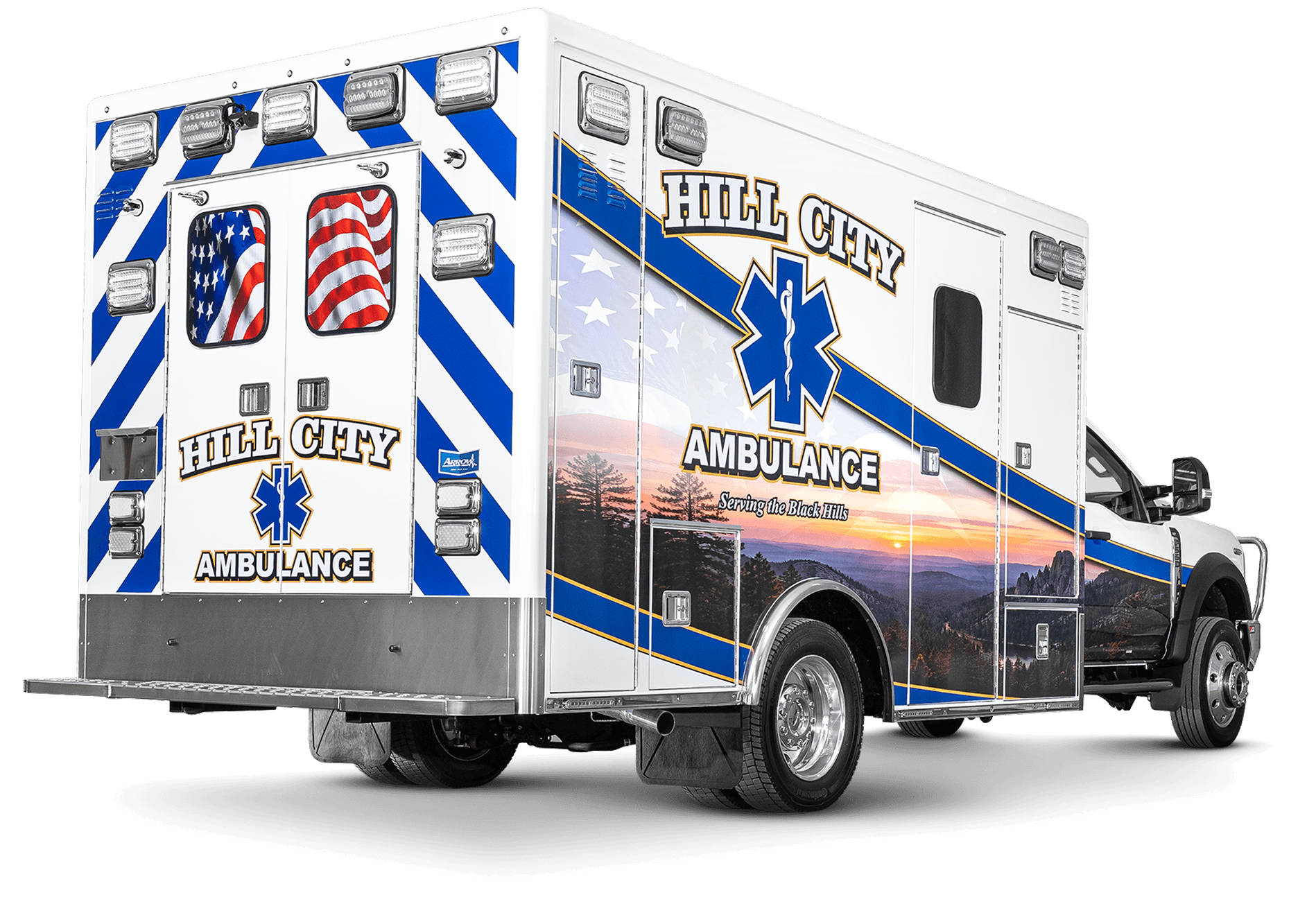 Rear View of Hill City Ambulance's Ford F550 Heavy Duty Ambulance