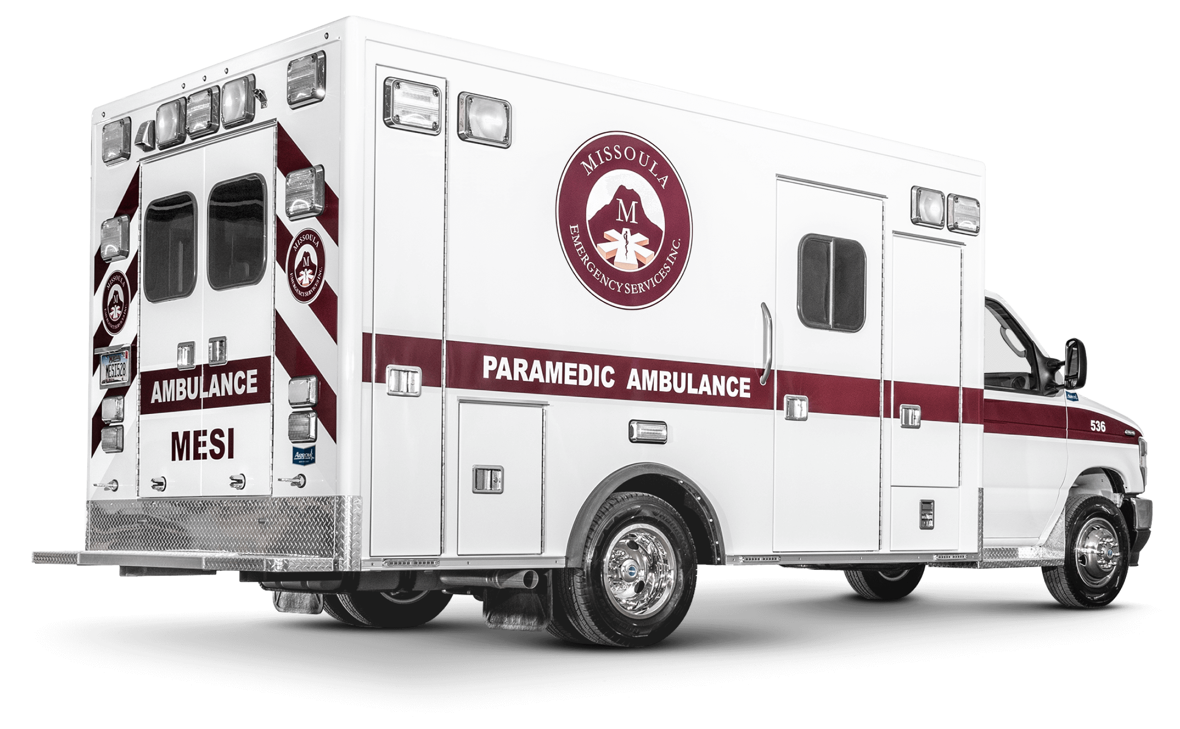 Rear View of Missoula Emergency Services Ford E450 Type 3 Ambulance