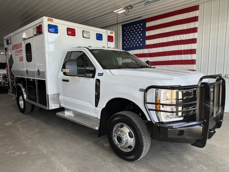 2024 Ford F350 Type 1 4x4 Ambulance delivered to Jefferson County Ambulance, KS in Oskaloosa, KS