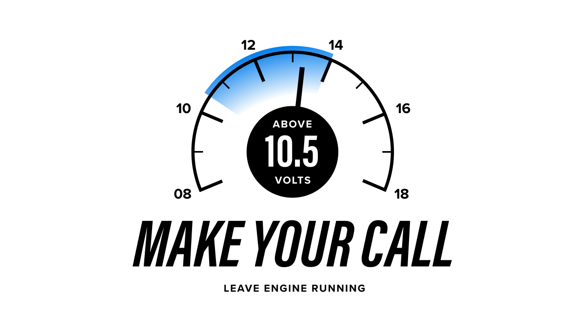 Above 10.5 Volts - Make your call, but leave engine running